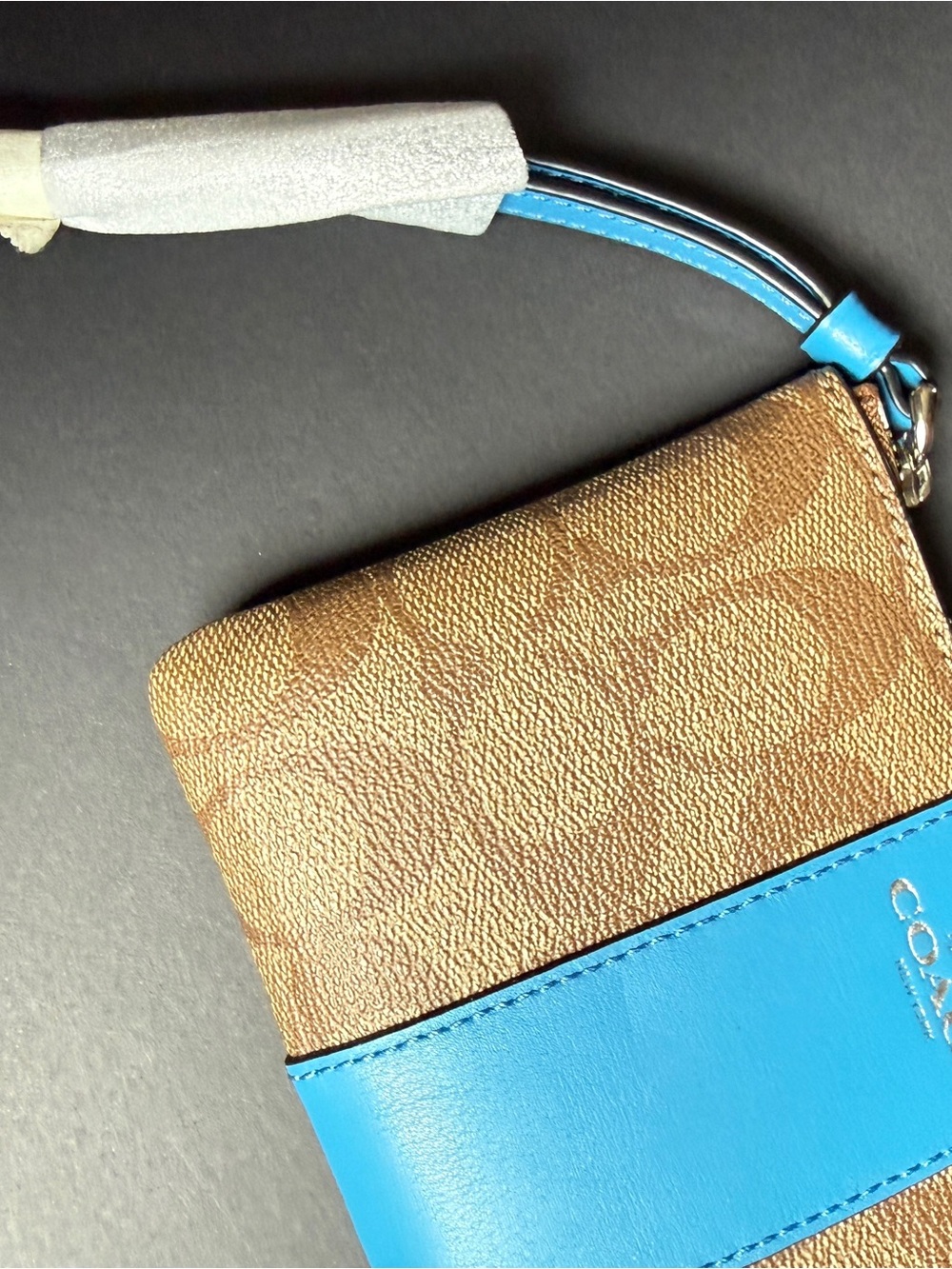 Coach Wristlet with Bright Blue Interior and Gold Hardware - Picture 6 of 8